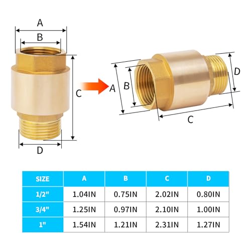 ChillWaves Brass In-Line Spring Check Valve DN15 1/2" Male x 1/2" Female Thread, One-Way Non-return Vertical Check Valve for Backflow Prevention(2-PACK) - size: 1/2" Male x 1/2" Female(DN15), style: PACK OF 2