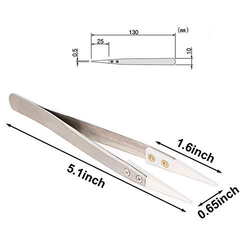 FLYINGSEA Stainless Steel Ceramic Tweezers, Antimagnetic, High Temperature Resistant, Non-Conductive, 3000 Degrees