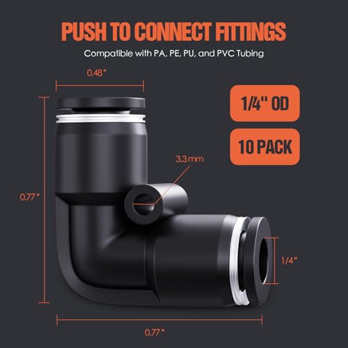 TRILINK 1/4" OD Push to Connect Fittings – Air Line Elbow Connectors, Quick Connect Pneumatic Fittings, Push Lock Air Hose Fittings for Compressor, Air Tools & Tubing (10 PCS) - color: 1/4" OD, size: Elbow(10pcs)