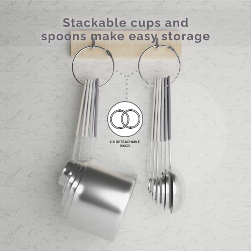 CuttleLab Measuring Cups and Measuring Spoons Set of 14 - Stainless Steel Measuring Cups and Spoons Set, Includes 1/8 Teaspoon Measuring Spoon, 1/8 Cup Measuring Cup, Leveler Dry (14, Charcoal) - color: Charcoal