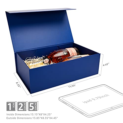 LIFELUM Navy Blue Gift Boxes 2 Pack 13.85 x 8.35 x 4.45 inch, Gift Box for Presents with Ribbon,Card,Shredded Paper Filler Magnetic Closure for Business, Father's Day, Holidays,Birthdays - color: Navy Blue, size: 1 count (Pack of 2)