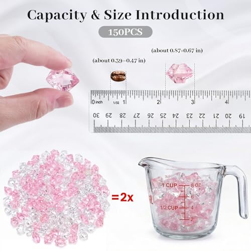 DomeStar Fake Ice, 150PCS Acrylic Fake Diamonds Vase Fillers Pink and Transparent Rocks Plastic Gems for Party Table Scatter Decor - color: Mixed Pink