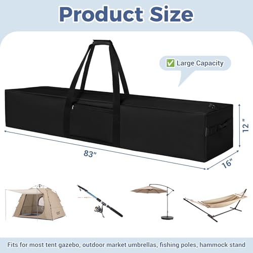 COOLBEBE 83" x 16" x 12" Extra Large Tent Storage Bag - 260L Heavy Duty Waterproof Duffle Bag for Tent Poles, Canopy, Hammock, Tripod, Fishing Gear, Sports Equipment & Outdoor Moving, Black - size: 83"x 16"x 12"