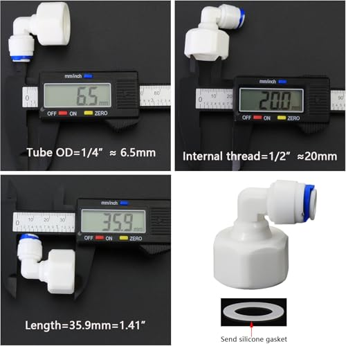 1/2"F to 1/4" Tube Elbow Push-Fit Adapter | Quick-connect adapter for RO reverse osmosis water filter systems, beverage dispensers & water purifiers. - size: 1/2"FPT to 1/4" QC Elbow Adapter
