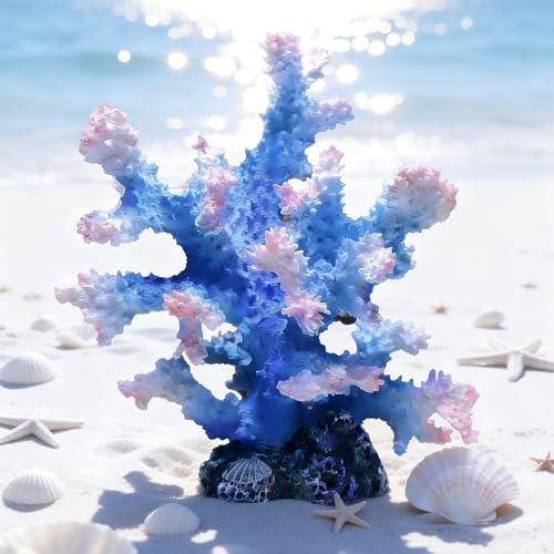 Generic Artificial Coral Reef Aquarium Ornament, Polyresin & Plastic Fish Tank Decoration for Marine Landscape, Beach Coastal Coral Statue Sculpture for Home Bathroom Desktop Shelf, Marine Themed Gift