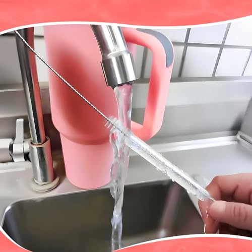 Cleaning Brushes for Reusable Drinking Straws, Set of 5, Long Wire Handle, Bottle and Straw Cleaner for Stanley Mug, Sippy Cup, Water Bottle and Tubes, Reusable and Flexible - color: white0001