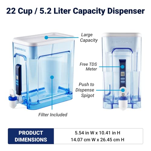 ZeroWater 22-Cup 5-Stage Water Filter Dispenser with Instant Read Out - 0 TDS for Improved Tap Water Taste - IAPMO Certified to Reduce Lead, Chromium, and PFOA/PFOS - style: 22-Cup Dispenser