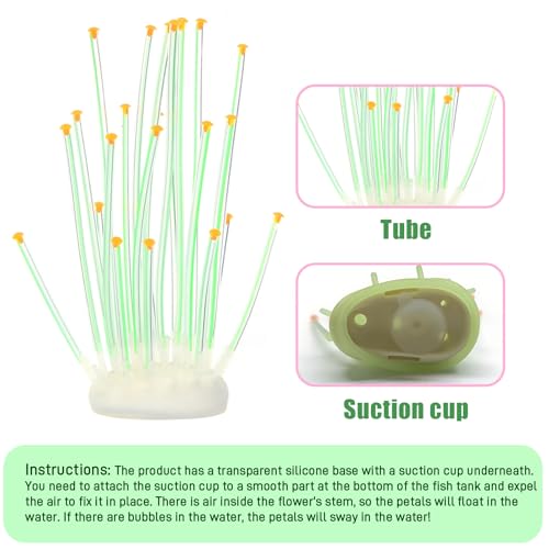 Realistic Coral Aquarium Decor with Weighted Base, Soft Silicone Tentacle Ornament Lifelike Moving for Freshwater Saltwater Fish Tank, Safe Shelter for Fish Shrimp Invertebrates Aquascaping (Green) - color: Green