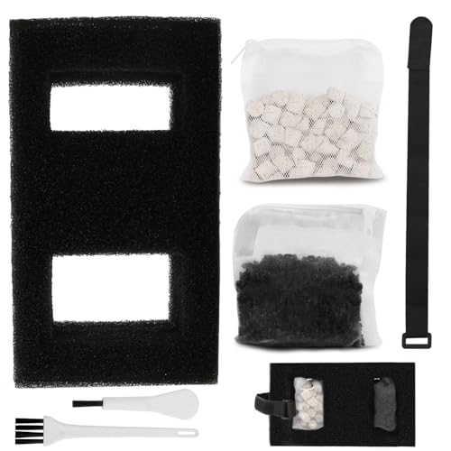 Aquarium Filter Media Set for Fluval SPEC, EVO, Betta and Flex Desktop Aquarium Series, Includes 1 Biomax Filter Media, 1 Carbon Filter Refills, 1 Foam Filter, 1 Filter Cord and 2 Cleaning Brushes