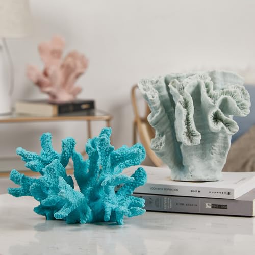 HAUCOZE Coral Decor Ocean Sculpture Statue Modern Home Art Table Centerpiece Gift for Living Room Bookshelf Polyresin 7.5 Inch