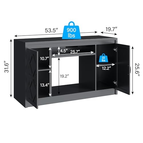 kepptory 55-90 Gallon Fish Tank Stand with Diamond Doors & Power Outlet, Heavy Duty Aquarium Stand with Cabinet Storage for Fish Tank, Turtle Tank Reptile Terrarium, 900LBS Capacity(Black) - color: Black, size: 53.5"L x 19.7"W x 31.6"H