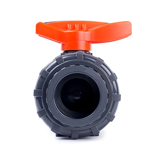 HYDROSEAL Kaplan PVC 1 1/2" True Union Ball Valve with Full Port, ASTM F1970, EPDM O-Rings and Reversible PTFE Seats, Rated at 200 PSI @73F, Gray, 1 1/2 inch Socket (1 1/2") - size: 1 1/2"