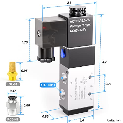 TAILONZ PNEUMATIC 1/4"NPT Solenoid Valve 4V210-08 AC110V Single Coil Pilot-Operated Electric 2 Position 5 Way Connection Type Junction Box - size: 1/4"NPT/AC110V/Junction Box, style: 2 Position 5 Way