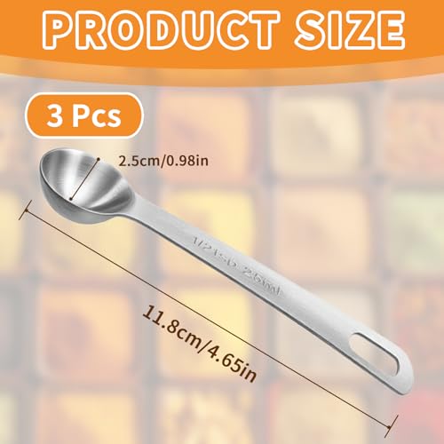 3 Pcs 2.5ml/ 1/2 Tsp Short Handle Scoops – Stainless Steel Measuring Spoons for Baking, Liquid Ingredients & Tea, Soup & Kitchen Cooking - size: 2.5ml(1/2 tsp)