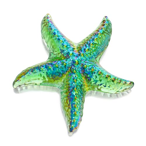 H&D HYALINE & DORA Glass Starfish Green Handmade Glass Sea Animal Figurine Mini Starfish Collectible Ornament for Beach Decor - color: Green