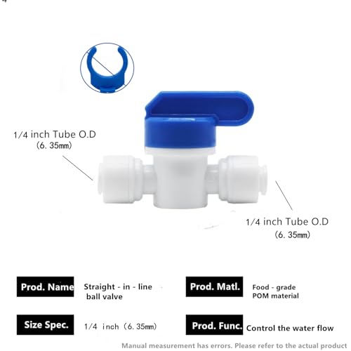1/4 inch OD Tubing&Hose&Pipe Use Inline Shut Off Ball Valve Plastic Quick Connect Fittings for Water Purifier RODI System (Pack of 10) - style: 1/4 inch ball valve(10)