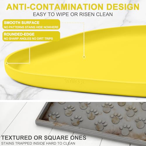 SMILOOL Small Silicone Pet Food Mat with Raised Edge for Food and Water Bowl, Square Dog Feeding Mats, Cat Food Trays for Floor Waterproof, Rubber Tray for Dogs and Cats, 12 x 12 x 0.7 Light Yellow - color: Light Yellow, size: 12"L x 12"W