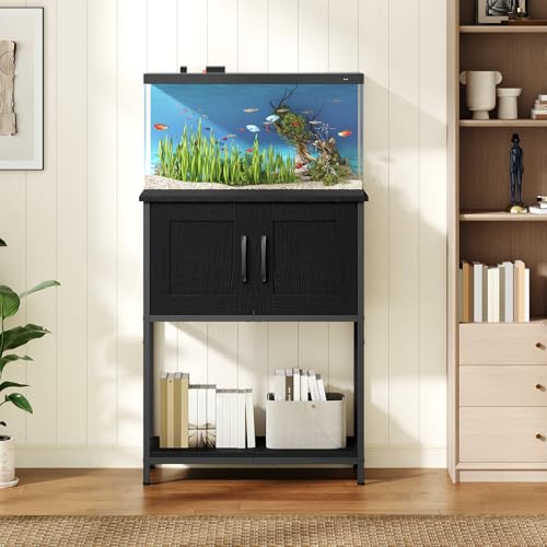 MAHANCRIS 10 Gallon Fish Tank Stand, Metal Frame Aquarium Stand, Cabinet for Fish Tank Accessories Storage, Heavy Duty Reptile Turtle Tank Stand for Home Office, 23.6" L x 11.8" W, Black FTBK2101 - color: Black