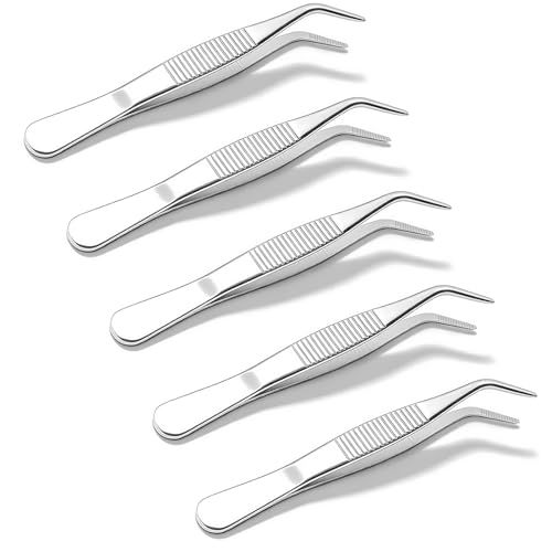 5Pack Stainless Steel Tweezers with Curved Tip Curved Serrated Tip Multipurpose Forcep for Craft, Sewing Machine, DIY Crafts, Jewelry Making, Electronics Repair, Precision Work & Hobby Project - color: Stainless Steel Tweezers 5pcs