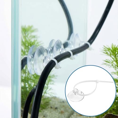 PAGOW 28pcs Clear Aquarium Suction Cups, Removable Window Sucker Cups Hooks with Adjustable Zip Ties, Multi-Purpose Cable Management Suction Pads Clips for Hanging String Lights Binding Moss Plants
