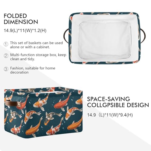 Foldable Storage Baskets, Koi Carps 3D Japanese Storage Bins with Handles, Decorative Cloth Organizer Storage Boxes for Home|Office 15 x 11 x 9.5 in - color: Koi Carps 3d Japanese, size: 1 PCS
