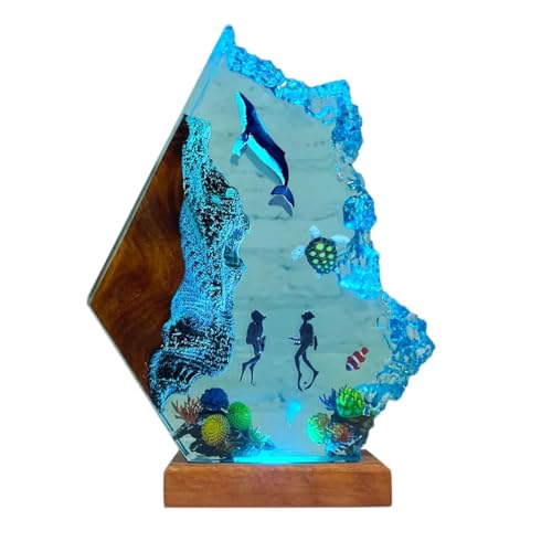Humpback Whale Ocean Resin Lamp, Handmade Table Relaxing Mood Lamp with USB Port, Art Ornaments for Home Office Decor, Scuba Diver Gift for Birthday Holiday, Valentine's Day Gifts for Husband - color: Humpback Whale, size: S