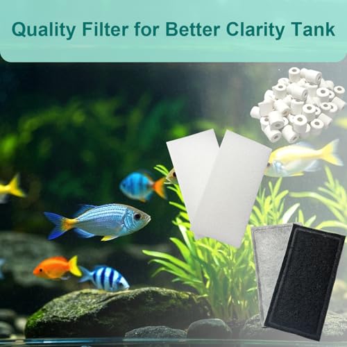 9 Pack Aquarium Filter Media Kit Compatible with Fluval U2 Underwater Filter, Freshwater and Saltwater Aquarium Filter, Includes 4 Foam Pads, 4 Poly Carbon Cartridges and 1 Ceramic Ring - size: U2 Series