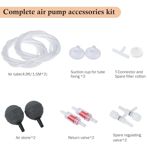 HITOP Aquarium Air Pump Accessories Kit: Standard 3/16" Air Tubing, Check Valves, Air Stones, Suction Cups, Regulating Valves, Connector, Suitable for Common Fish Tank Air Pumps
