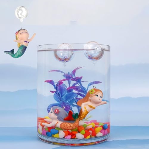 Floating Mermaid Aquarium Decoration, PVC Resin Mermaid Statue, Aquarium Decor Ornament, Polychromatic, Handcrafted, 2.16"D x 1.96"W x 1.37"H