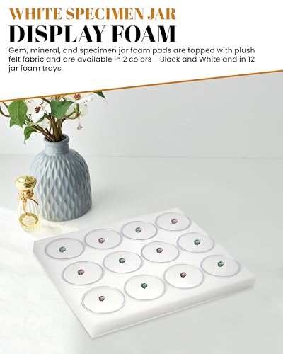 Novel Box Gem Jars 12 large Size Gemstone tray | White Tray Foam Sheet 7.8X7.8X0.75 | Jewelry Display Rock Storage Box Insert | Gemstone display Trays for Collectibles - color: White Foam Liner with 12 Gem Jars