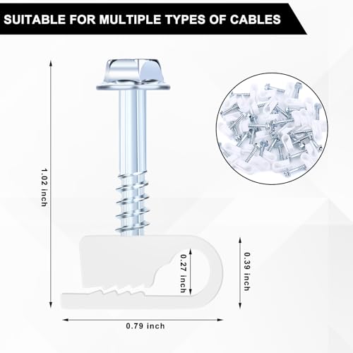 Cable Clips with Screws Fastener 1/4 Inch (6 mm) - All Weather Wire Clips for Coaxial, Ethernet,Electrical Cables,Brick/Stucco Siding Clips, UV-Resistant for Outdoor Wall Mount,50 Pack,White - color: White, size: 50PCS/PACK