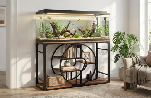 GarveeHome 55-75 Gallon Metal Aquarium Stand, Heavy-Duty Fish Tank Stand with Multi-Tier Storage Cabinet & Thickened Legs, Suitable for Turtle/Reptile Terrarium Aquatic Accessories Organizer