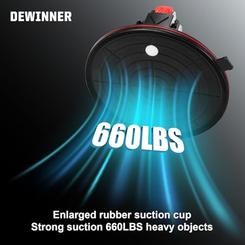 DEWINNER 2-Pack 8" Glass Suction Cups with Pressure Gauge - Heavy Duty Handheld Glass Lifter with 660 lbs Load Capacity for Tile Marble, Industrial Strength Vacuum Suction Cup Lifter - color: Black With Pressure Gauge