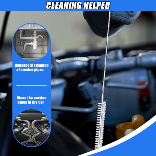 61 Inch Flexible Long Drain Brush, Nylon Stainless Steel Flexible Feeding Tube Cleaning Brush, Elastic Slim Hose Pipe Brushes Auto Sunroof Drain Hole Cleaning Tool for Car Home Fridge (White) - color: White