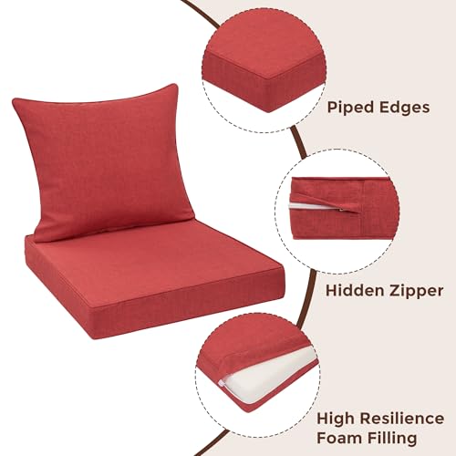 FUNHOME Outdoor Seat Cushion Set 24 x 24 x 4 Inch,Water Resistant Outdoor Chair Cushions for Patio Furniture,Thick Deep Seating Pads for Outside Chair Sofa Couch, Sangria Red - color: Sangria Red
