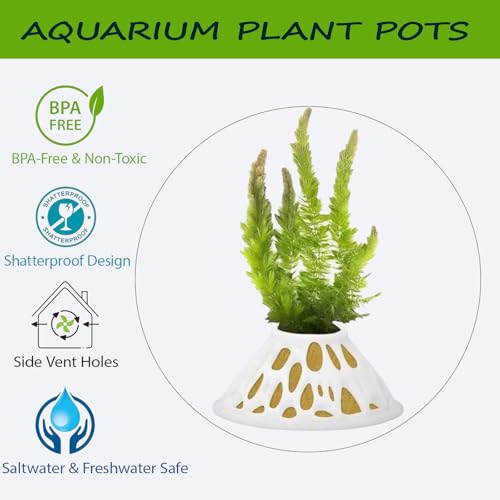 2 Pack Aquarium Plant Pots – White Plastic Aquatic Planters with Side Vent Holes, Shatterproof & BPA-Free Fish Tank Decor for Live Plants, Shrimp, Java Fern, Anubias – Freshwater & Saltwater Safe