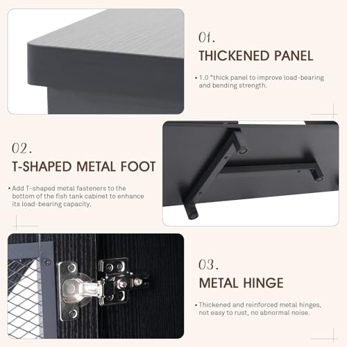 OC Orange-Casual 55-75 Gallon Aquarium Stand with LED Lighting & Power Outlets - Heavy Duty Metal Fish Tank Cabinet with Adjustable Shelves, 1000LB Capacity, Black