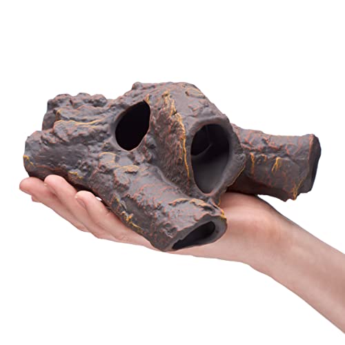 Plecoceramics Aquarium Ceramic Decorations Cave Betta Stone Decor - Aquarium Fish Tank Hideway Decor for breeding Cichlids Plecos Betta Toys Hideout (Snag)