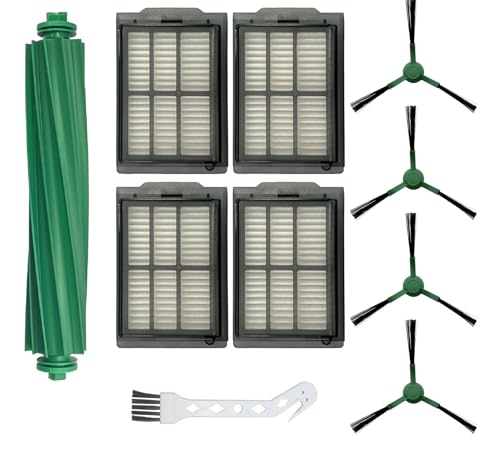 ANBOO Replacement Parts Compatible with iRobot Roomba Plus 405 505 Combo Vacuum Cleaner,1 Roller Brush, 4 Hepa Filters, 4 Side Brushes, 1 Cleaning Brush - size: 1+4+4