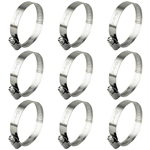 ZIPCCI Hose Clamp, 2 Inch Stainless Steel Worm Gear fuel line clamps for Water Pipe, Automotive and Mechanical Application, 40-63mm (10 Pack) - size: 40-63mm