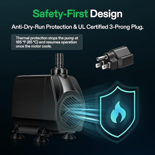 VIVOSUN 1050 GPH 100W Submersible Water Pump, Quiet Fountain Pump With 13.1 ft Head Lift, 6.6 ft Power Cord, 3 Nozzles, Tubing, & 2 Clamps, For Fish Tank, Pond, Aquarium, Hydroponics - size: 1050 GPH With Tubing