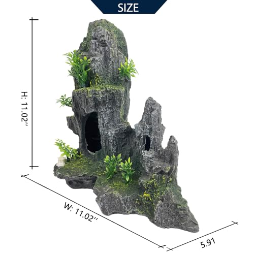 Aquarium Decoration Extra Large and Tall for Fish Tank Rock Thematic Ornaments Aquarium Mountain View Stone Ornaments Aquarium Decor Tree House Cave Fish Tank Decoration - Extra Large - color: Large Mountain View