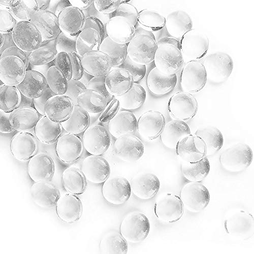 CYS EXCEL Clear Glass Gemstone Beads Vase Fillers (2 LBS) Flat Marble Beads Multiple Color Choices Aquarium Decor Rocks Floral Stones Decorative Mosaic Glass Gem Pebbles - color: Clear, size: 2 lb
