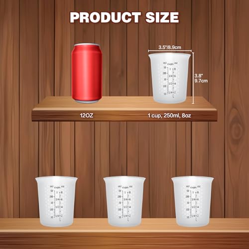 1Cup/250ml Silicone Measuring Cups 4-Pack Set, Reusable 8oz Silicone Cups Set for Prepping Cooking Baking, Melting Butter Chocolate Dishwasher Microwave Safe Baking Supplies - color: 4*250ml