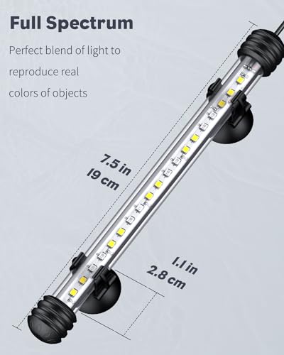 Pawfly 3 W Aquarium LED Light 7.5 Inch Underwater Fish Tank Light with Full Spectrum IP68 Waterproof White Blue Red Lights with Daytime & Night Mode Timer Auto On/Off and Adjustable Brightness - color: Basic (Timing Function), size: 7.5 Inch