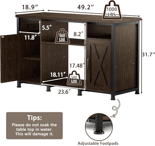 55-90 Gallon Fish Tank Stand with Power Outlets, Aquarium Stand with Cabinet, Heavy Duty Reptile Tank Turtle Terrariums Table for Fish Tank Accessories Storage, 49.2" L x 18.9" W, 1000LBS Capacity