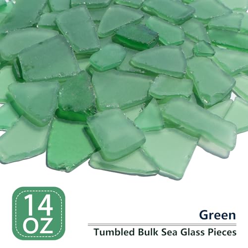 QYGL Sea Glass for Crafts - 14oz Green Frosted Seaglass Pieces - Vase Filler and Aquarium Ornament, DIY Craft Supplies for Art, Beach Weddings, and Home Decor - color: Dark Green