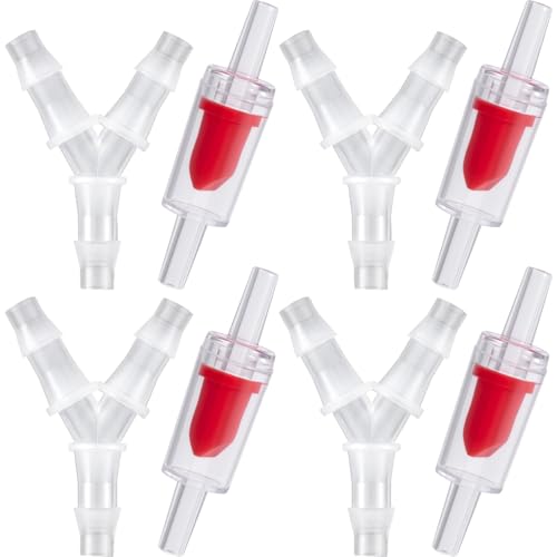 8 Pcs Aquarium Air Pump Connectors with Aquarium Check Valve,Y Shape 3 Way Airline Tubing Connector, Plastic Barb Equal Y Tee for 3/16 in Hose, Anti Shedding Fish Tank Tube Adapters Splitter
