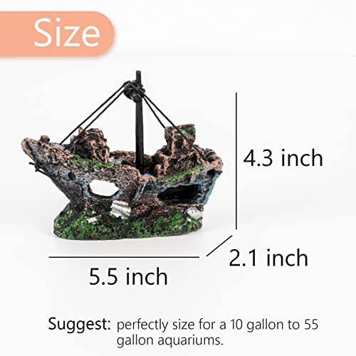 Raeasily Fish Tank Decoration Aquarium Accessories,Shipwreck Decor,Resin Material Sunken Ship Decorations for Fish Favors, Multi, 10 * 10