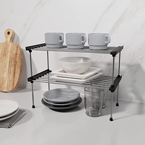 carrotez Cabinet Organizer Shelf, Set of 2 Stackable Kitchen Counter Shelves, Kitchen Cabinet Organizers and Storage, Pantry Storage Shelf Organizer, 15.7 x 7.8 x 6.1 - Black - color: Black, size: Large(15.7 x 7.8 x 6.1")